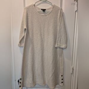 Robert Louis Marled Knit Sweater Dress 3/4 Sleeve Button Hem Size M Neutral